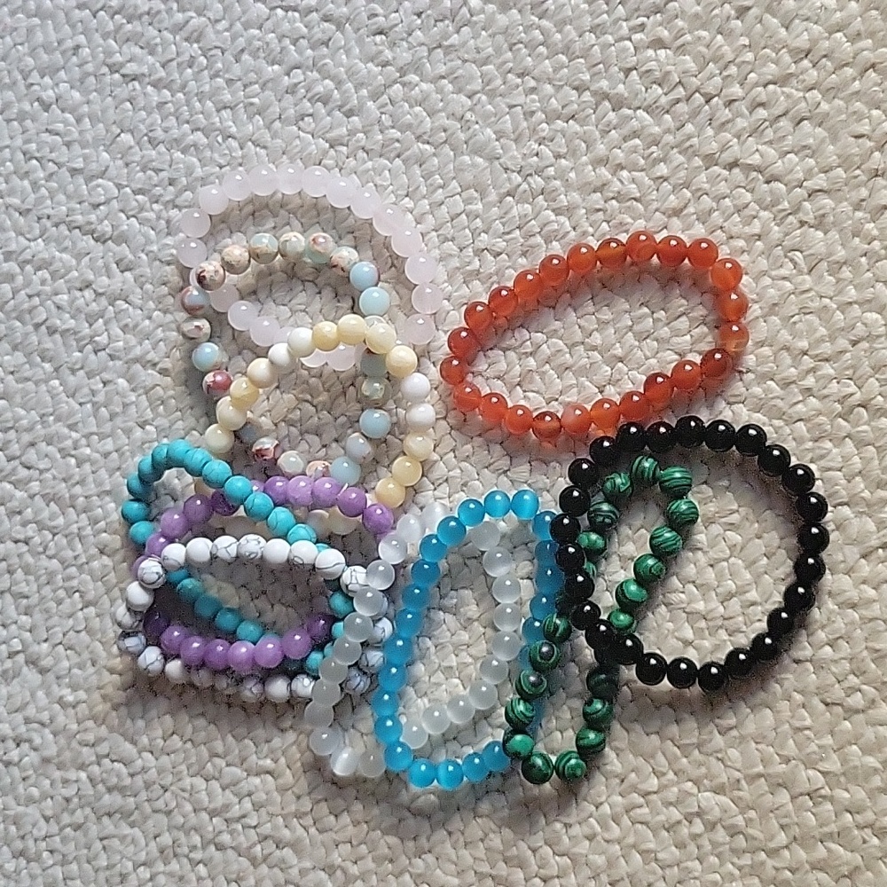Beaded bracelets.